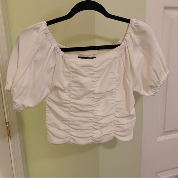 Ruffle ruched cream off white blouse shirt - Picture 1 of 2